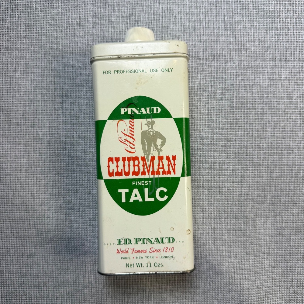 Vintage Pinaud Clubman Finest Talc 11 oz Metal Tin Barber Shop 1/4 Full